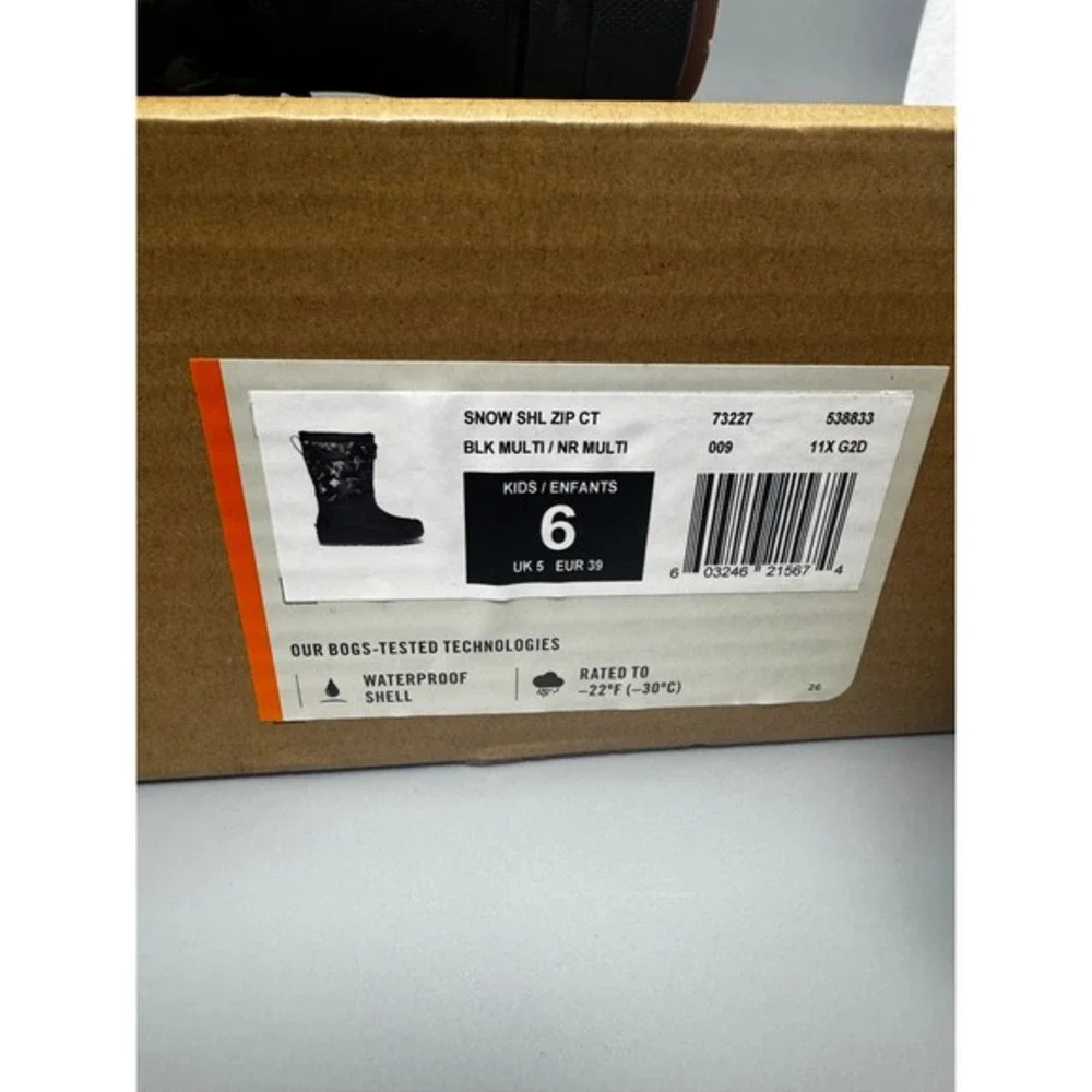 NEW‎ Bogs Snow Shell Zip CT Kids Size 6 Black Multi Camo Waterproof Winter Boots
